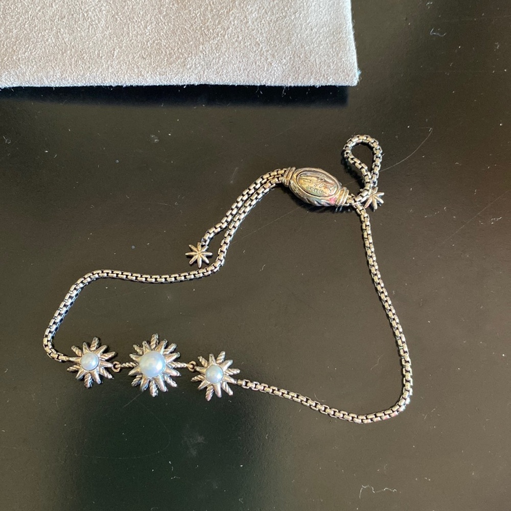 David Yurman silver bracelet with pearls.